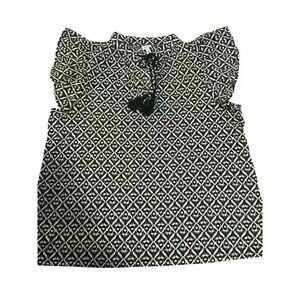 TheGET- Women’s Shirt Beige & Black Geometric Design With Ruffles Short Sleeves